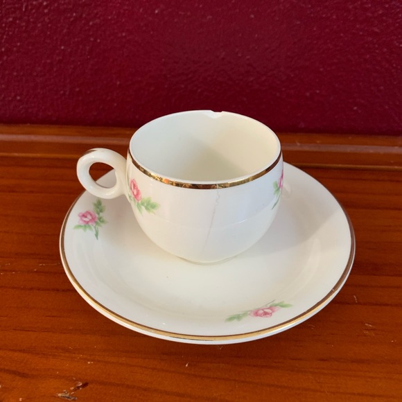 Vintage Homer Laughlin Demitasse Set Eggshell Swing Shape Pink Rose 1940s U.S.A. - Picture 3 of 4